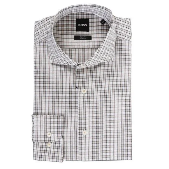 Hugo Boss | Shirts | Hugo Boss Mens Hank White Brown Slim Fit Stretch Check  Shirt Cotton Size Xl 7 | Poshmark